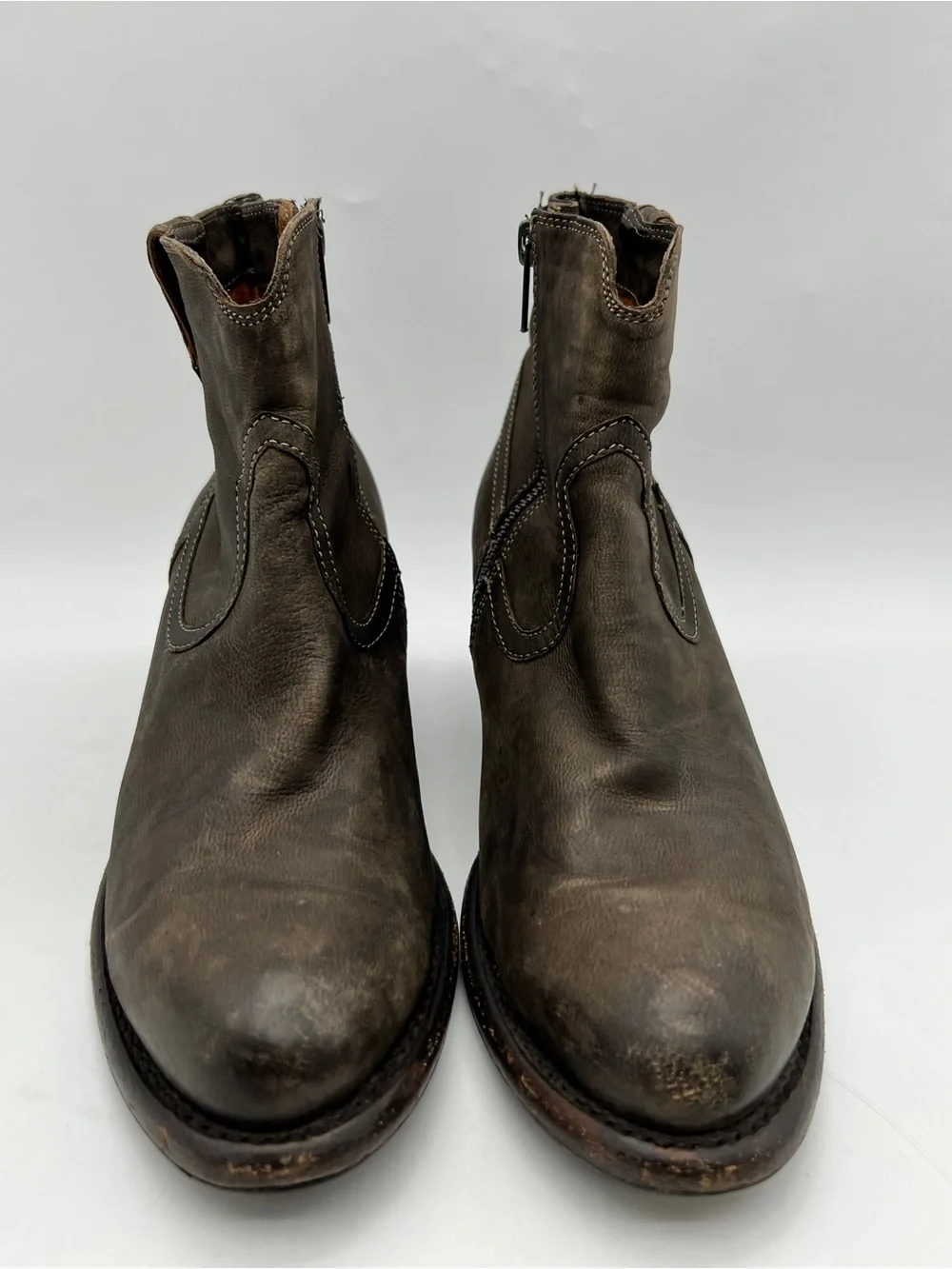 Frye Lillian Western Ankle Boots Size 9B Gray Brown Leather Western Booties
